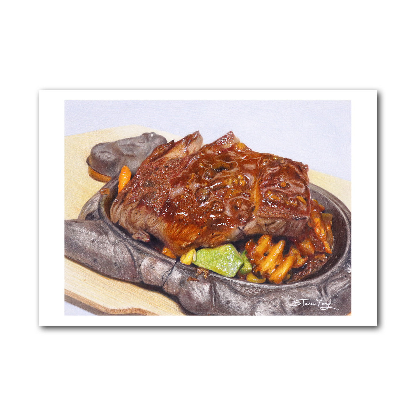 Postcard - Sizzling Steak on Iron Plate