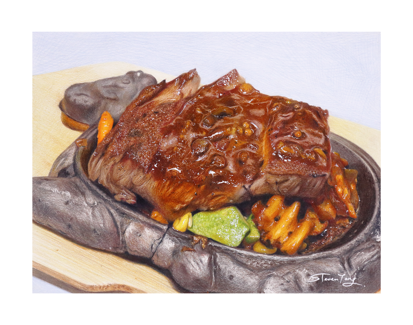 "港式鐵板牛扒 Sizzling Steak on Iron Plate" - 限量簽名印刷版畫 Signed Limited Edition Art Print