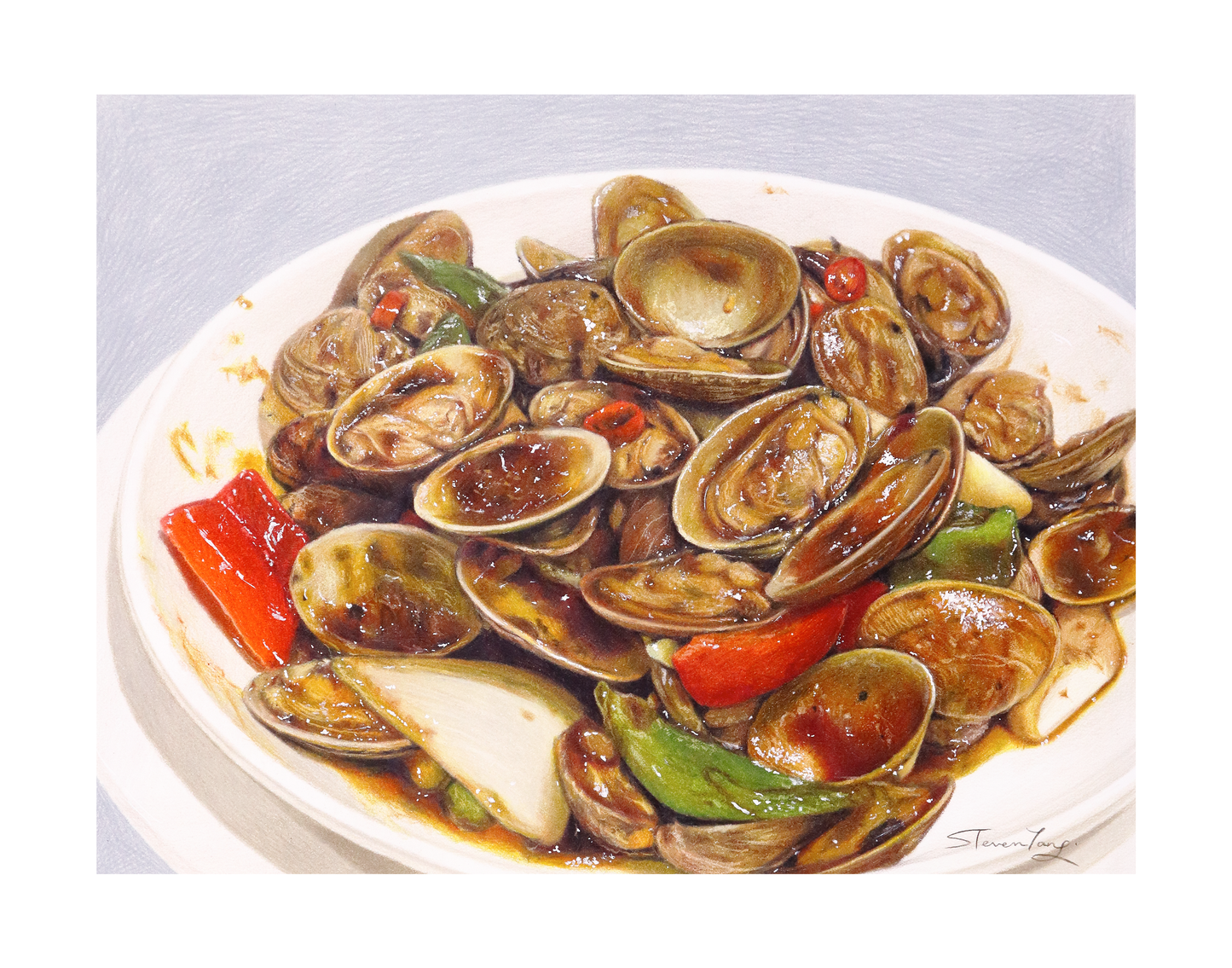 "豉椒炒蜆 Stir-Fried Clams with Black Bean Sauce" - 限量簽名印刷版畫 Signed Limited Edition Art Print