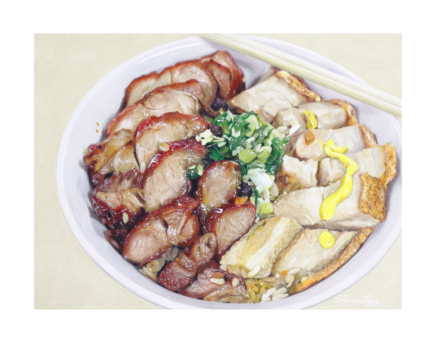 "叉燒燒肉飯 Barbecue Pork and Pork Roast on Rice" - 限量簽名印刷版畫 Signed Limited Edition Art Print