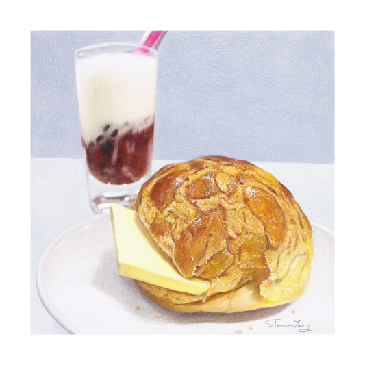 "菠蘿油配紅豆冰 Pineapple Bun with Butter & Red Bean Ice" - 限量簽名印刷版畫 Signed Limited Edition Art Print