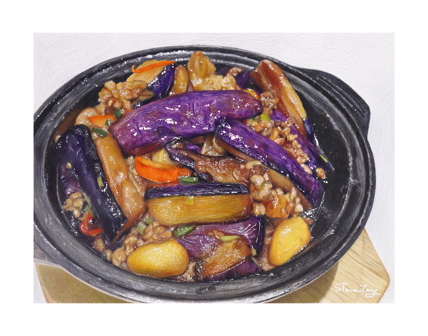 "魚香茄子煲 Braised Eggplant with Minced Pork" - 限量簽名印刷版畫 Signed Limited Edition Art Print