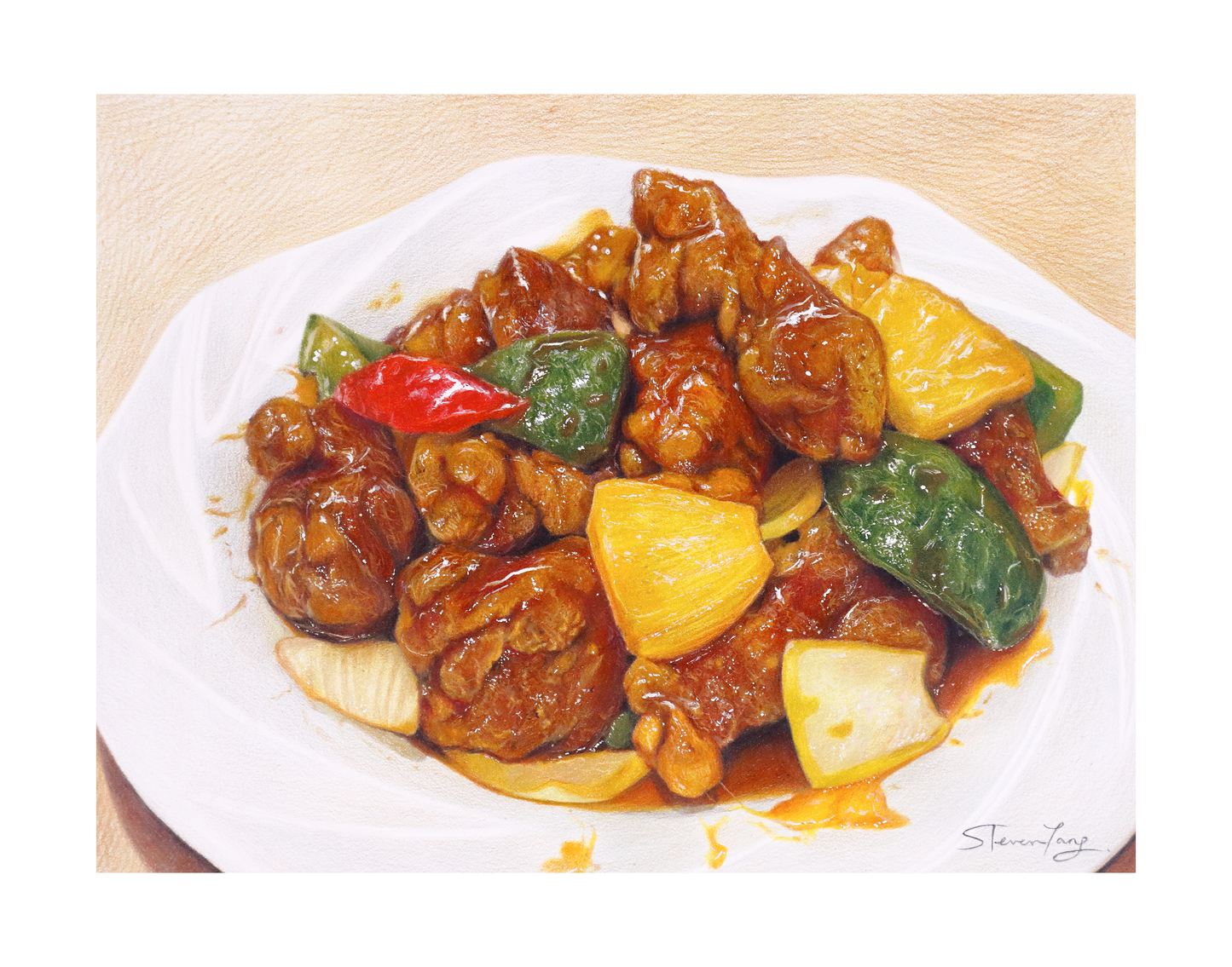 "菠蘿咕嚕肉 Sweet and Sour Pork with Pineapple" - 限量簽名印刷版畫 Signed Limited Edition Art Print